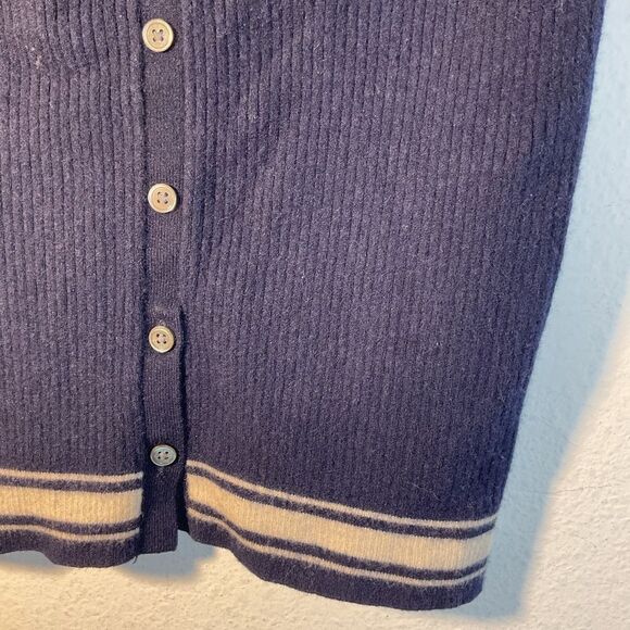 Frame Sweater Womens Small Navy Blue Off Shoulder cardigan Striped academia - Picture 2 of 9